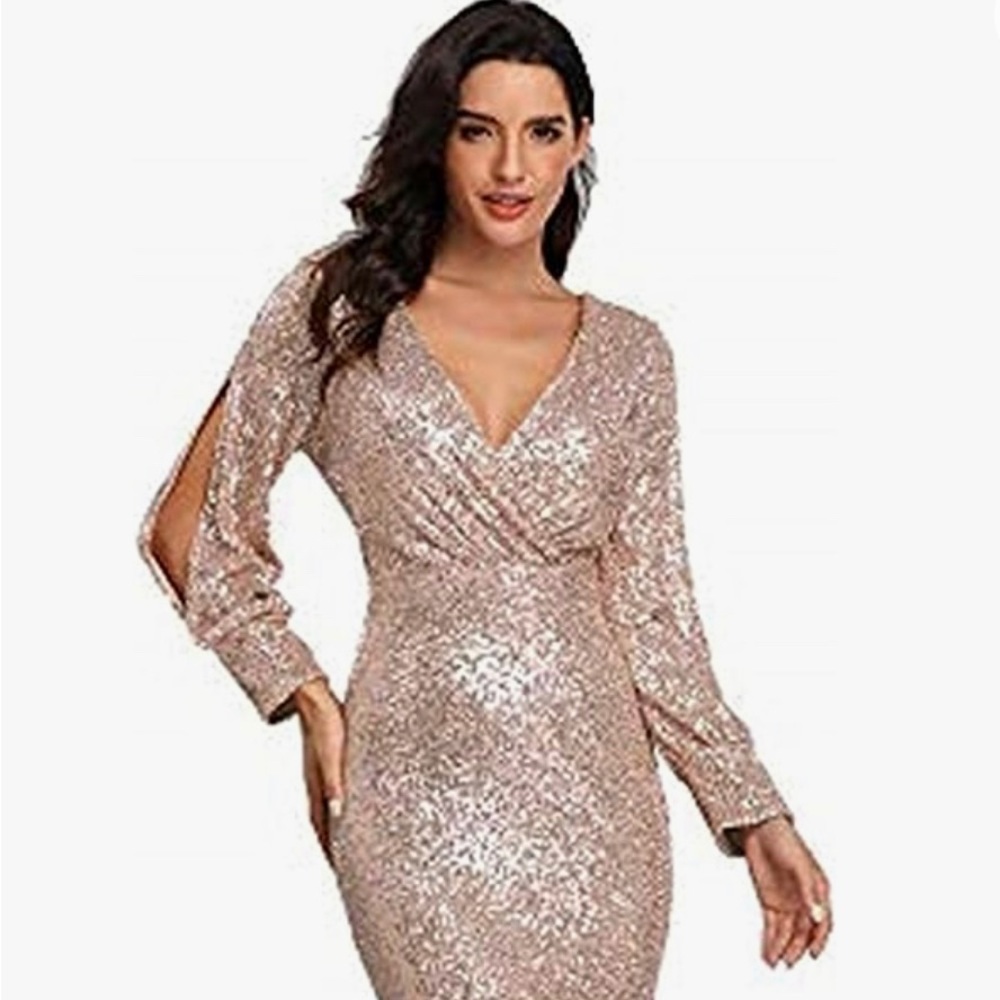 Gold Sequin Formal Fitted Dress